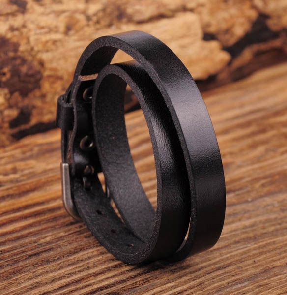 

g557 black surfer rocker classic double wrap cowhide leather bracelet buckle cuff new, White