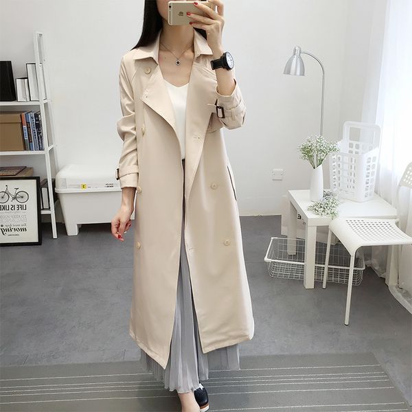 

nicespring coat women long long-sleeved windbreaker fashion slim loose women's jacke tsobretudo feminino, Tan;black