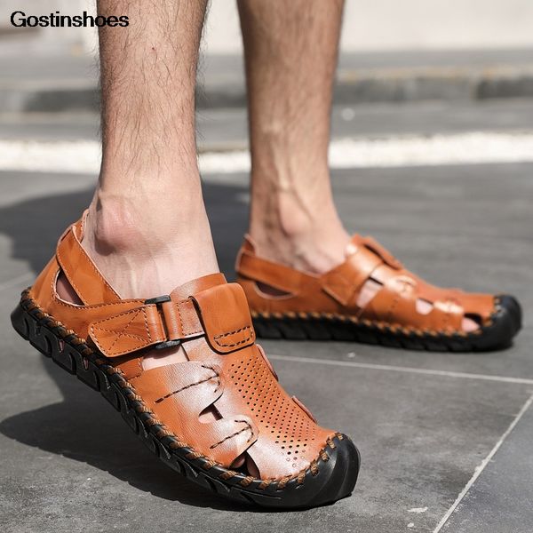 

sandalen zapatos hombre fashion casual beach mens sandles cow leather mens shoes, Black