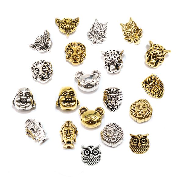 

wholesale 20pcs/lot lion buddha head beads tibetan silver beads metal leopard wolf bracelet for jewelry making