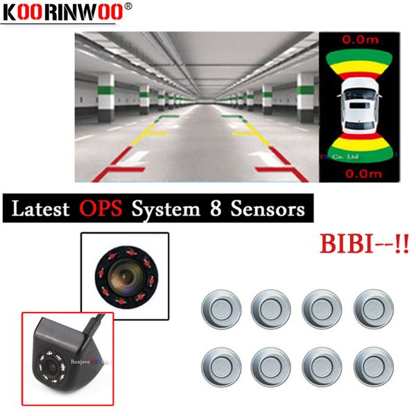 

koorinwoo new parktronics ops system obd car parking sensors 8 alarm front fort car rear view camera indicator black white