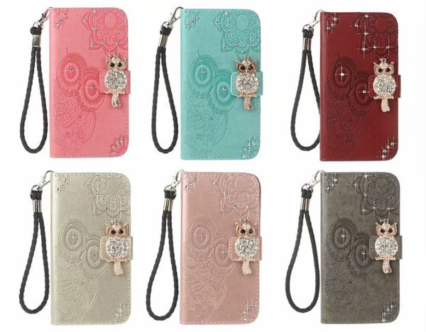 Diamond Bling OWL Wallet Custodia in pelle con cinturino in pelle per iPhone 11 pro max XS MAX XR 6 7 8 PLUS