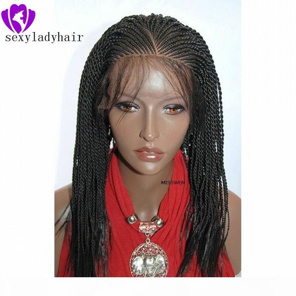 

высокого качество синтетического сенегальского twist braid парик фронт шнурок для женщин крючка twist плетения волос шнурка лобного парика д, Black
