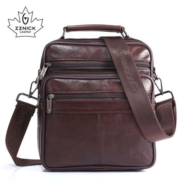 

zznick men's 100% genuine cowhide leather shoulder bag,quality men messenger bags causal crossbody handbag for men solid bag y200111
