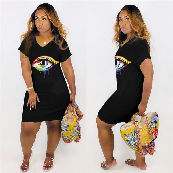 

плюс размер женские летние платья три цвета новый сексуальный v печати модная одежда пляж женская одежда, Black;gray