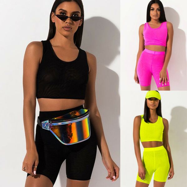 

women clothes set 2019 suit ladies summer sleeveless crop shorts jumpsuit solid outfits 2pcs, White