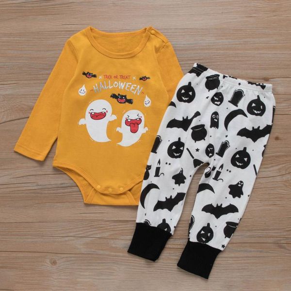 

toddler baby kids girls boys halloween bodysuit + pants outfits set children's suit high quality, White