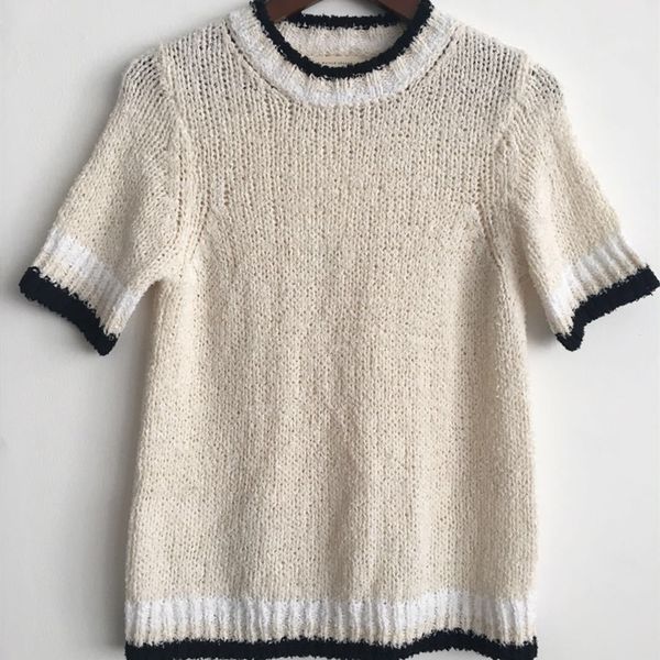 

2020 new women knitted short sleeve pullover spring summer o neck patchwork thin knitwear t-shirt sweater, White;black