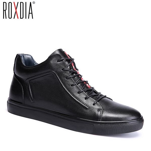 

roxdia genuine leather men ankle boots snow winter warm fashion work male waterproof for mens shoes plus size 39-48 rxm051, Black