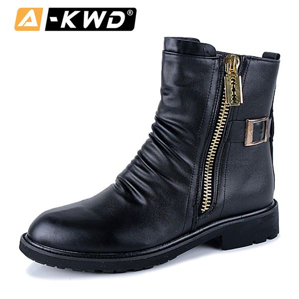 

fashion side zippers ankle boots men shoes winter high leather sneakers men boots chaussures homme hiver motorcycle 43, Black