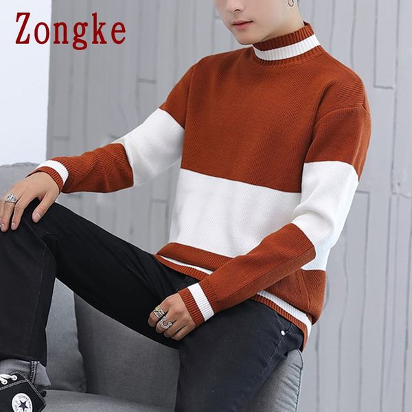 

zongke o-neck striped winter sweater men coat pullover men sweater winter mens sweaters for 2019 autumn new man pull clothes xxl, White;black