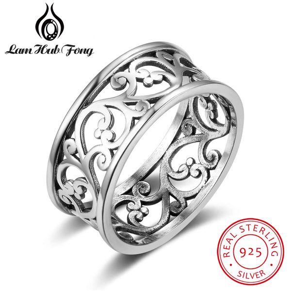 

vintage style 925 sterling silver ring wide vine pattern female ring women silver jewelry gift for girlfriend (lam hub fong, Golden;silver