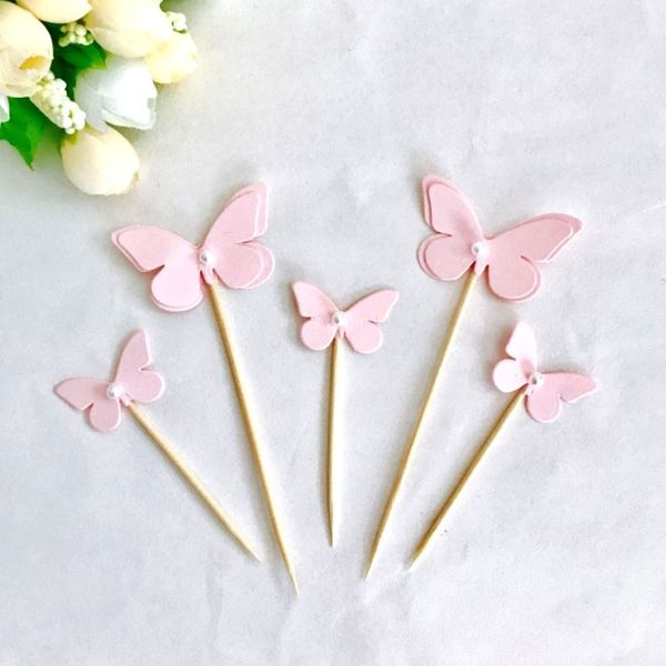 

10pc pink butterfly with pearl cupcake ers girl birthday party decorations baby shower children's party cake supplies