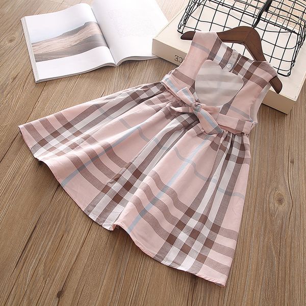 

2019 girls dress korean fashion sleeveless backless plaid princess baby girl dresses with bow kids designer clothes girls boutique, Red;yellow