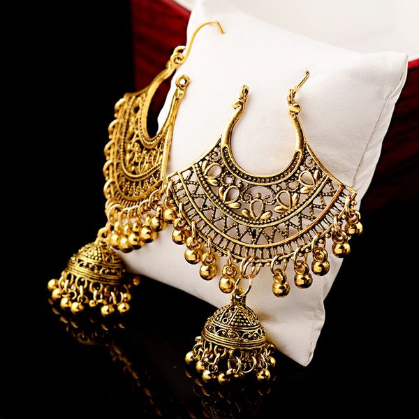 

sector egypt vintage gold jhumka jhumki earrings for women indian jewelry boho bells tassel ethnic turkish tribal gypsy earings, Silver