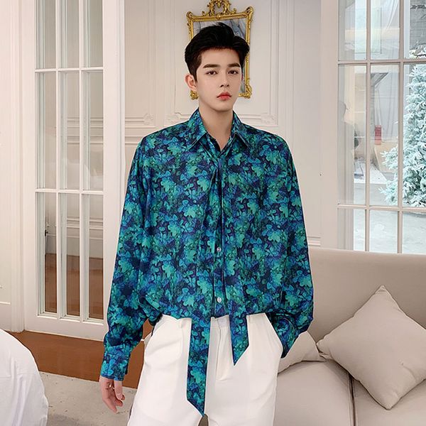 

этап одежда мужчины bow tie с длинным рукавом повседневные рубашки сыпучие япония корея стиль мужской моды показать урожай цветов печати руб, White;black