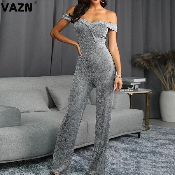 

vazn new clubwear 2020 fashion off shoulder elegant women jumpsuit short sleeve long pant jumpsuits club rompers, Black;white