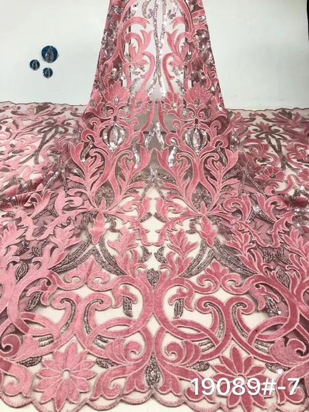 

african velvet lace fabric sequins ghana lace fabric stretch velvet nigeria party dress fj3579, Pink;blue