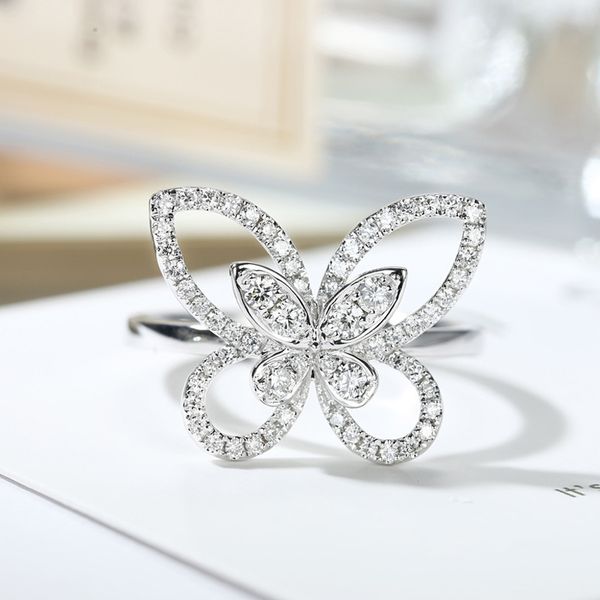

selling 925 sterling silver full zircon butterfly finger rings for women sparkling cz wedding jewelry ring, Golden;silver