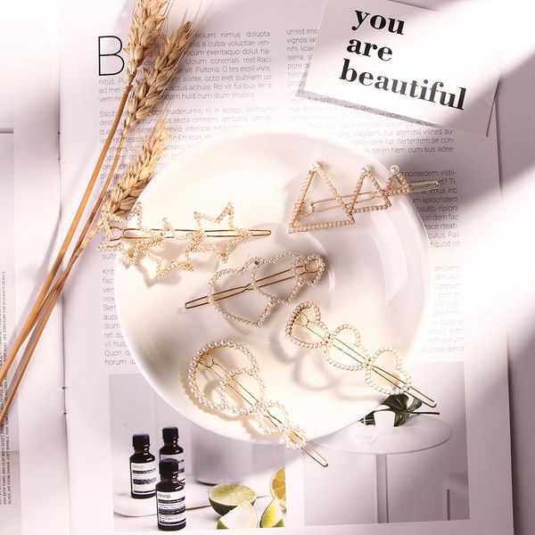 

new fashion hollow five point stars hairpin star pendant alloy hair clip accessories for women girl hairpin hair styling jewelry, Golden;white