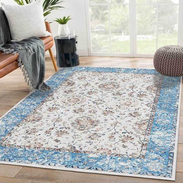

persian style living room area rugs small fresh blue flowers sofa coffee table balcony floor mat bedroom bedside non-slip carpet