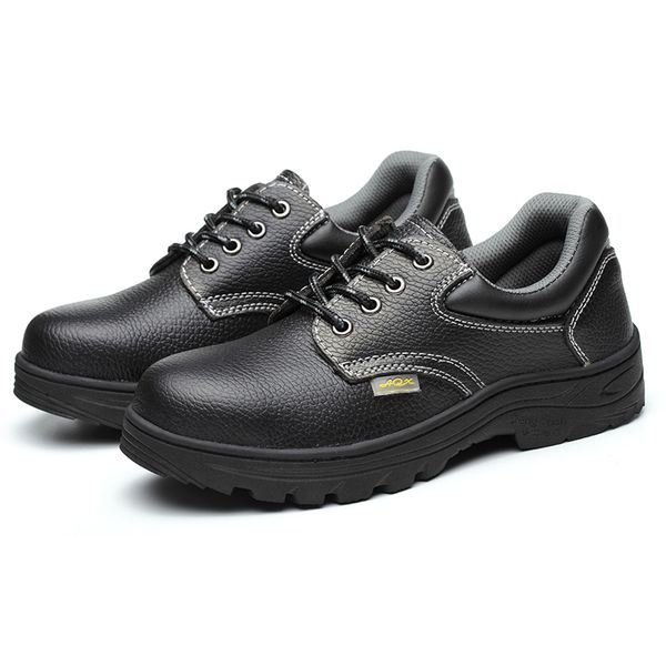

men's fashion big size steel toe cap work safety shoes platform soft leather shoe outdoor worker security boots protect footwear, Black