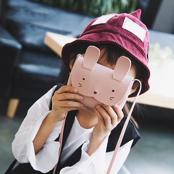 

cute pu leather kids coin purse rabbit bowknot mini messenger bag handbag children crossbody bag for girl shoulder bags, Black