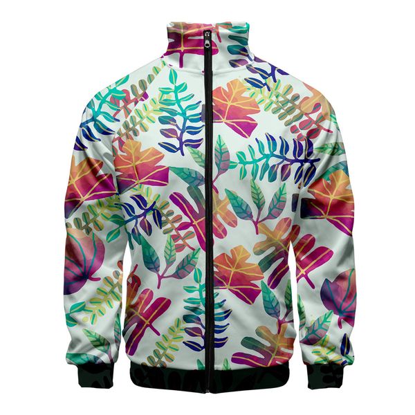 

leaf 3d printed stand collar zipper jacket women/men kpop long sleeve jacket 2019 casual streetwear clothes plus size, Black;brown