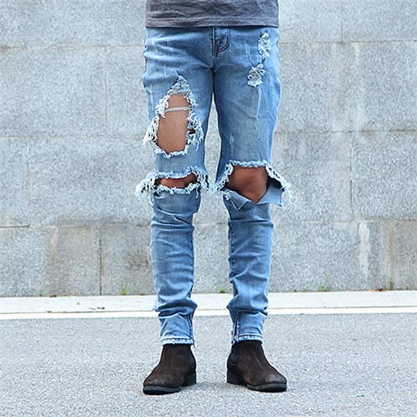 

new mens deigner jeans men hip hop pants male hole printing slim denim pants size -3xl, Blue