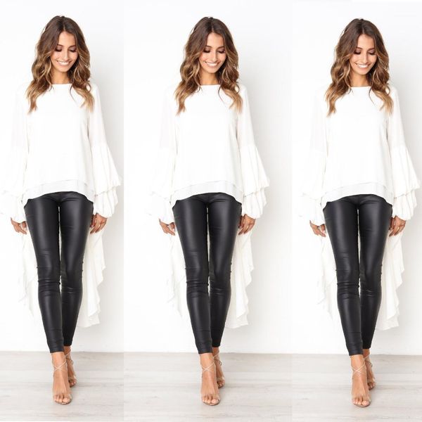 

clubwear вскользь рубашки верхней блуза женщины вокруг шеи pure color hirigin плюс размер женщины длинные рукава фонарь асимметричный хем, White