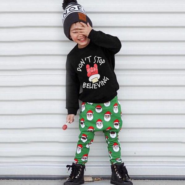 

stylish and fashion design toddler baby boys girls christmas long sleeve letter print pants outfit set, White