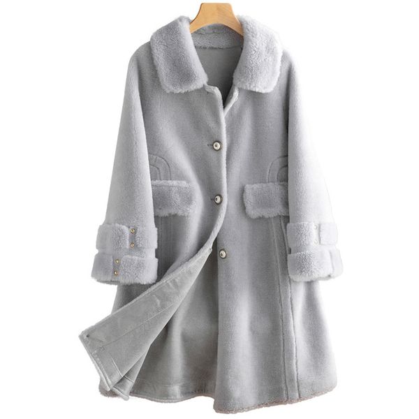 

autumn winter coat women clothes 2020 real fur coat 100% wool jacket korean sheep shearling women suede lining zt3901, Black