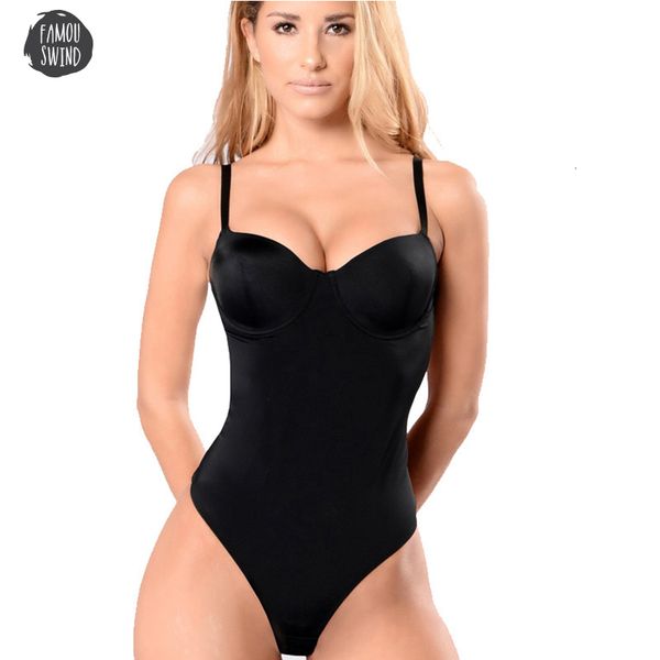 

bodysuit underwear shaper women body shapewear slimming lingerie backless cut out push up thong strap shapers, Black;white