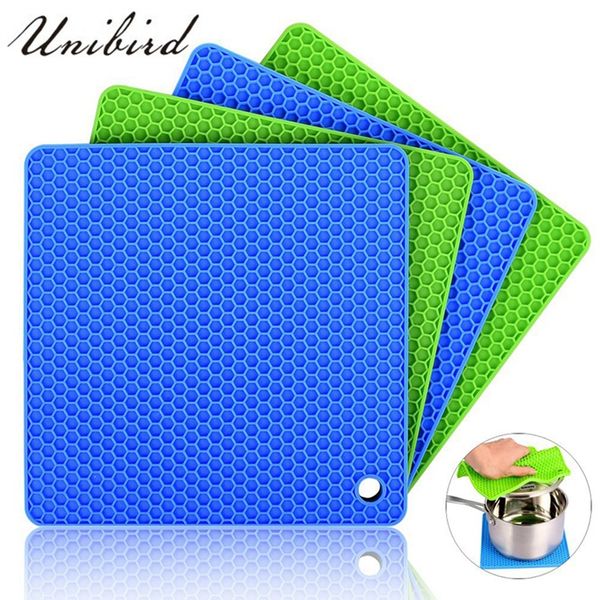 

unibird silicone 4 in 1 multipurpose honeycomb pot holders thicken square non-slip mat trivets jar openers spoon rests