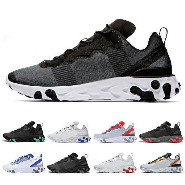 

new react element 55 men womens running shoes breathe black white metallic gold sports sneaker trainers size 36-45