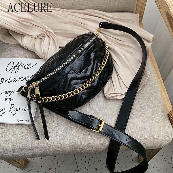 

acelure fashion chest bags ladies pu leather metal chain desingn crossbody shoulder messenger bag female handbags and purses
