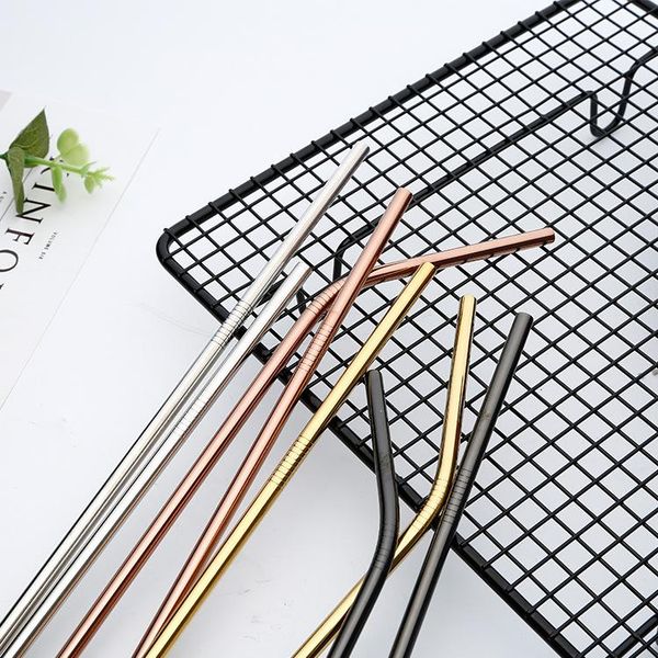 

environmentally friendly reusable metal straw 304 stainless steel sturdy bent straight drinking straw with clean brush bar