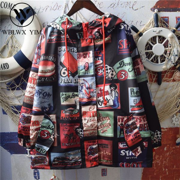 

vintage harajuku jacket coat women fashion cartoon print hooded long sleeve jacket female streetwear casual loose plus size coat, Black;brown