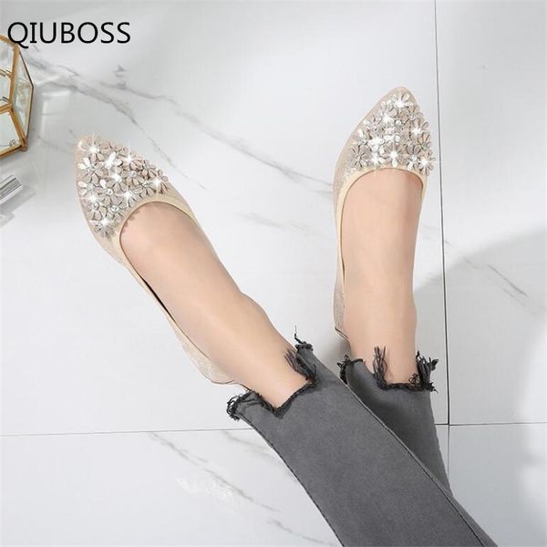 

qiubossthe new fashion shallow mouth flats shoes women ballet princess shoes for casual crystal rhinestone women flats, Black