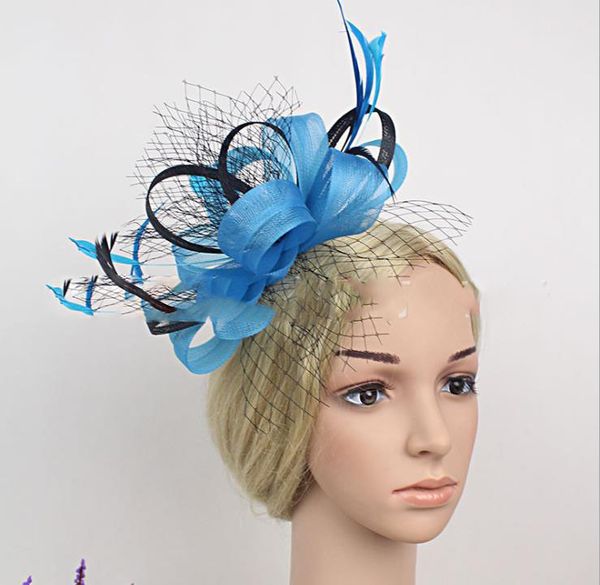 

gauze hairpin bridal headdress fashion british feather hat hairdress, Silver