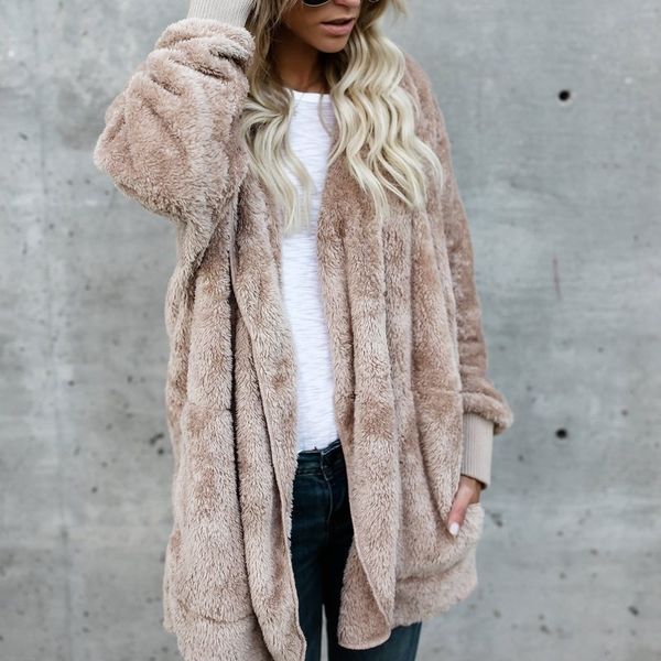 

normov плюс размер плюша с капюшоном sweatershirt пальто с длинным рукавом теплый кардиган outwear teddy cozy куртка женская мода осень wint, Black