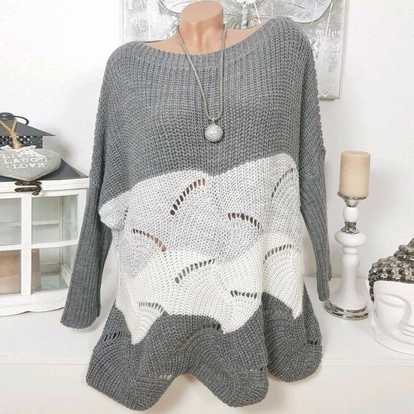 

women's sweaters fashion 2021 spring autumn women sweater casual stripe o-neck knitted hollow out long sleeve blouse, White;black