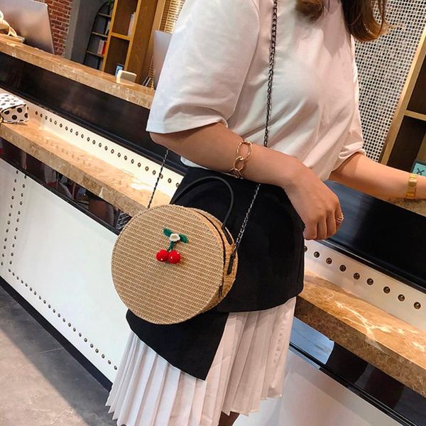 

vintage women crossbody bags simple weave round tote handbags shoulder bag#p30