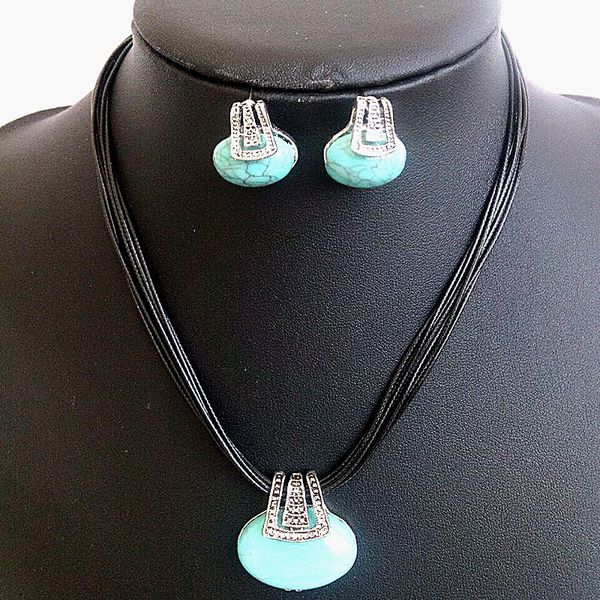 

lnrrabc 1set vintage necklace earrings trendy green stones rope chains full dress accessories fashion jewelry, Silver
