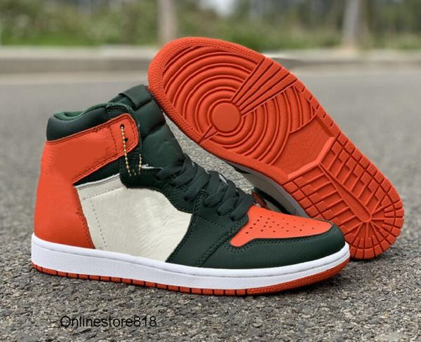 

new fashion 1 white orange green patent man designer basketball shoes custom i high og solefly art basel miami sports sneakers with box