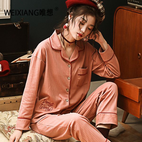 

weixiang spring woman pajama set cotton nightwear femal bottom suit casual +pants lounge pajamas+ pants -2xl, Blue;gray