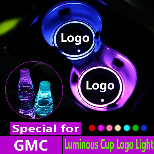 

2x led car logo cup lights for gmc sierra 1500 yukon xl terrain savana acadia envoy logo light luminous accessories