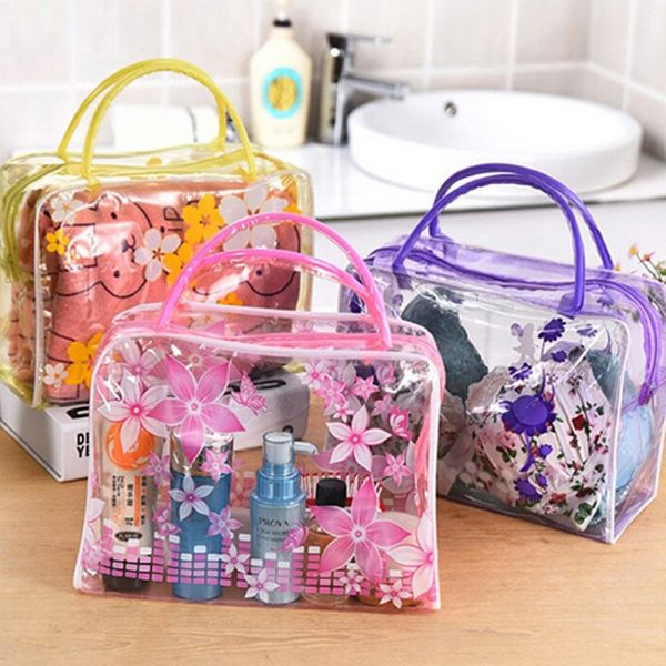 

pvc transparent cosmetic bag women make up bag flowers printed toiletry bags makeup organizer case for travel cosmetic lady