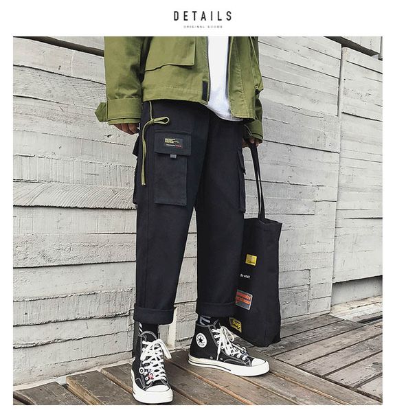 

style 2019 spring autumn cargo cotton loose outdoor straight trekking hiking tactical camping students ankle length pants, Black;green