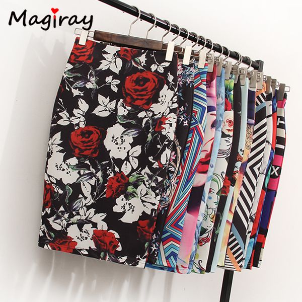 

magiray floral print high waist pencil skirt fashion bodycon skirts womens summer 2019 knee length elastic saia 23 colors c574, Black;gray